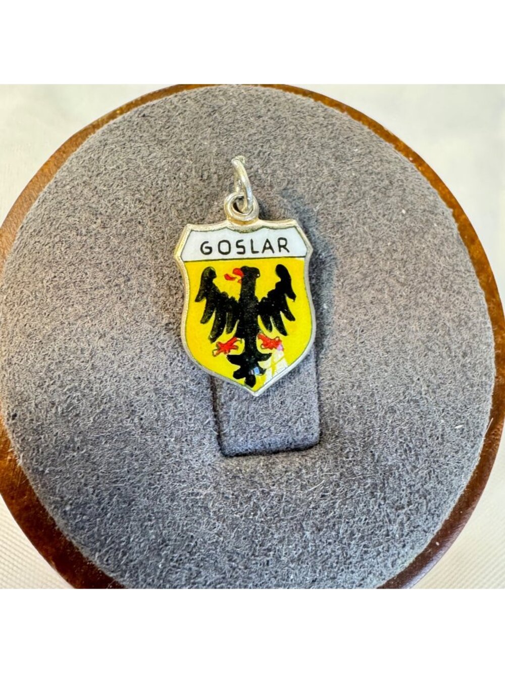 Goslar Black Yellow & Red Enamel Shield Shape 800 Silver Charm Size 0.75''
